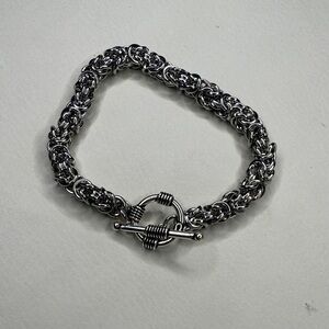 Silver #4 Interlock Snake Chain Stainless Steel Toggle Chunky Bracelet